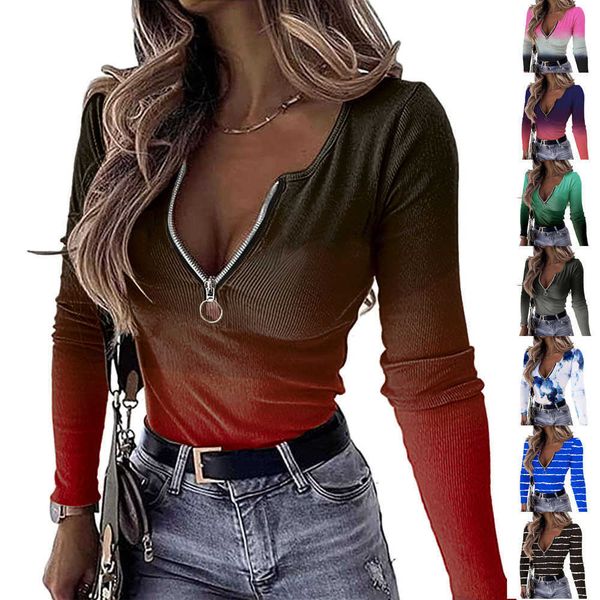 women's t-shirt 2022 autumn winter zipper v neck women's gradient printed casual long sleeve tshirt femme fashion daily vintage ne, White
women's t-shirt 2022 autumn winter zipper v neck women's gradient printed casual long sleeve tshirt femme fashion daily vintage ne, White