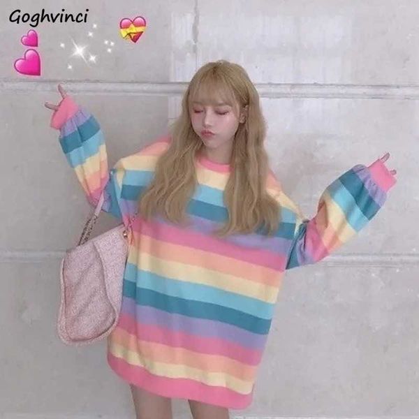 women's t-shirt long sleeve t-shirts women striped rainbow spliced tees womens chic ins loose harajuku fashion all-match thin clothing, White
women's t-shirt long sleeve t-shirts women striped rainbow spliced tees womens chic ins loose harajuku fashion all-match thin clothing, White