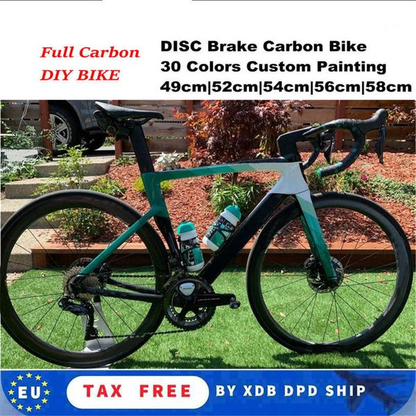 Image of T1000 DIY Vege Carbon Complete Bike Glossy Disc Brake Road Full Bike with R7020 R8020 groupset 50mm Carbon Wheelset