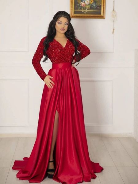 glitter sequins long sleeves evening dresses ruched v neck satin skirt slit prom women formal party gown vestido de noch custom made plus si, Black;red
glitter sequins long sleeves evening dresses ruched v neck satin skirt slit prom women formal party gown vestido de noch custom made plus si, Black;red