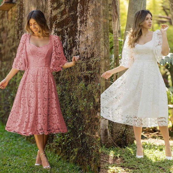 party dresses casual spring 2022 new lace dress temperament commuter middle waist solid lace pink up dress 220104, White;black
party dresses casual spring 2022 new lace dress temperament commuter middle waist solid lace pink up dress 220104, White;black