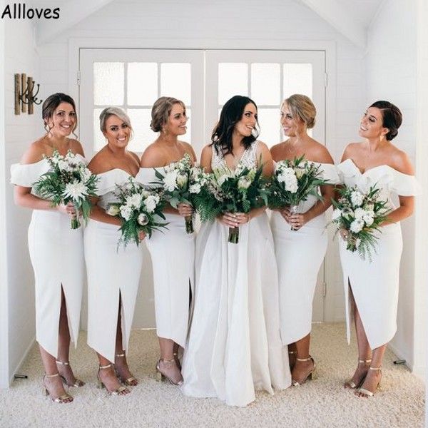 modern white off the shoulder sheath bridesmaid dresses simple split tea length short maid of honor gowns young girl wedding guest formal pa, White;pink
modern white off the shoulder sheath bridesmaid dresses simple split tea length short maid of honor gowns young girl wedding guest formal pa, White;pink