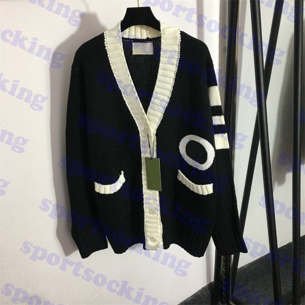 v neck sweater coat designer womens cardigan letter logo knitted coats loose oversize sweaters, Black
v neck sweater coat designer womens cardigan letter logo knitted coats loose oversize sweaters, Black
