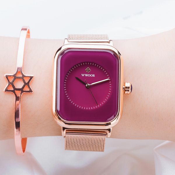women s watches wwoor stylish purple ladies bracelet women steel mesh square quartz wrist watch female waterproof clock gift reloj mujer 230, Slivery;golden
women s watches wwoor stylish purple ladies bracelet women steel mesh square quartz wrist watch female waterproof clock gift reloj mujer 230, Slivery;golden