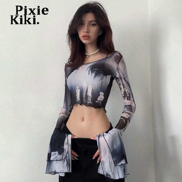women's t-shirt pixiekiki y2k fairycore abstract printed sheer mesh crop indie aesthetic flare long sleeve t shirts graphic tee p85bh11, White
women's t-shirt pixiekiki y2k fairycore abstract printed sheer mesh crop indie aesthetic flare long sleeve t shirts graphic tee p85bh11, White
