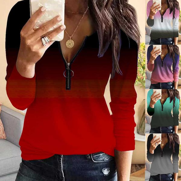women's t-shirt 2023 new spring women's fashion zipper u neck t-shirt female gradient print basic tee casual v neck long sleeve t, White
women's t-shirt 2023 new spring women's fashion zipper u neck t-shirt female gradient print basic tee casual v neck long sleeve t, White