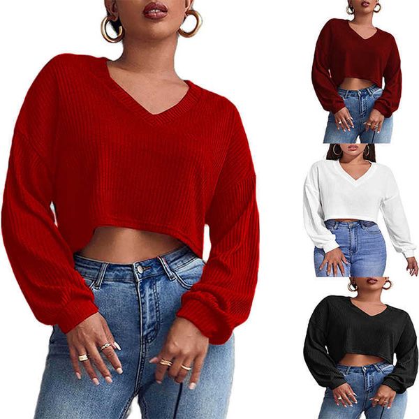 women's t-shirt spring long sleeved women's t-shirt v-neck knitted autumn v-neck knitting leisure exposed navel solid loose lady c, White
women's t-shirt spring long sleeved women's t-shirt v-neck knitted autumn v-neck knitting leisure exposed navel solid loose lady c, White