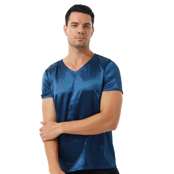 men's t-shirts men male v neck short sleeve satin casual t-shirt loose pajamas tees solid color t shirt loungewear sleepwear nightwear, White;black
men's t-shirts men male v neck short sleeve satin casual t-shirt loose pajamas tees solid color t shirt loungewear sleepwear nightwear, White;black