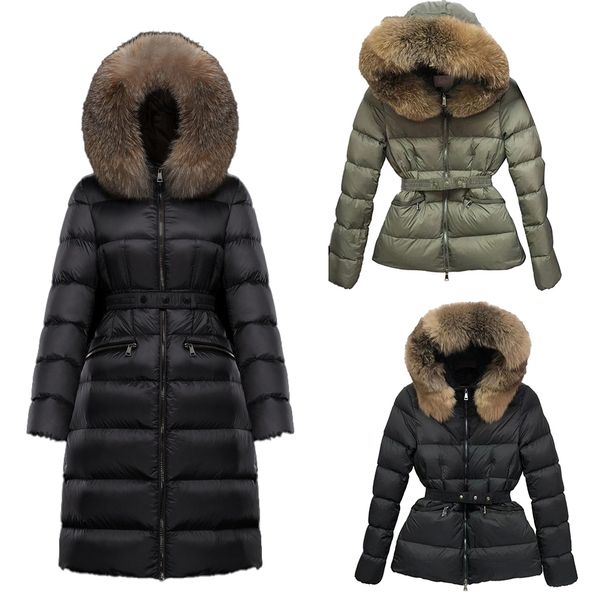 womens hooded down jacket winter outdoor warmth long jackets coats real raccoon hair collar warm fashion parkas with belt lady cotton coat o