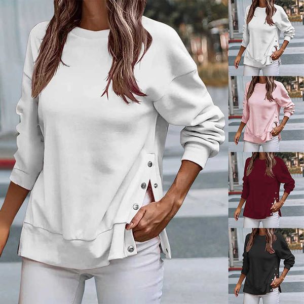 women's t-shirt autumn and winter pullover women elegant street round neck long-sleeved t-shirt irregular buttons casual solid new desi, White
women's t-shirt autumn and winter pullover women elegant street round neck long-sleeved t-shirt irregular buttons casual solid new desi, White