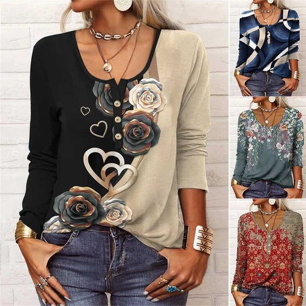 women's t-shirt 2022 autumn and winter elegant women's casual loose long-sleeved geometric flower u neck button t-shirt pullover o, White
women's t-shirt 2022 autumn and winter elegant women's casual loose long-sleeved geometric flower u neck button t-shirt pullover o, White