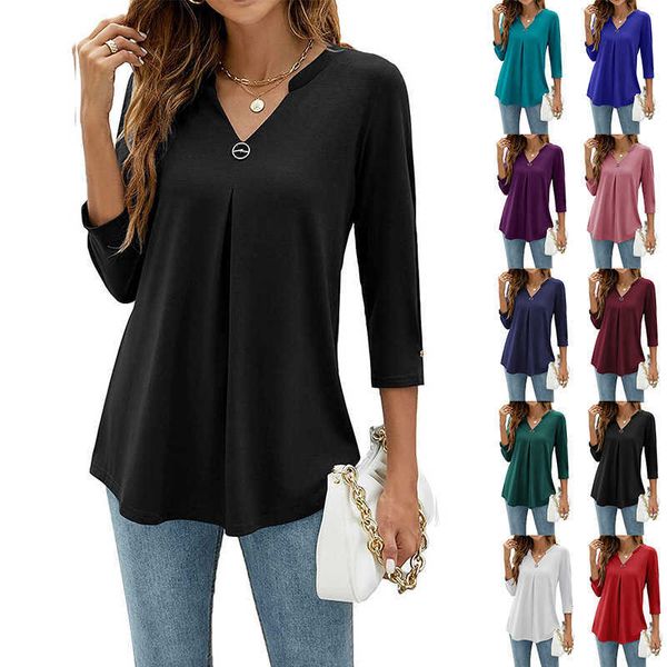 women's t-shirt 2022 fall/winter women's clothing 3/4 sleeve v neck dded pleated t-shirt solid color loose casual pullover fashion, White
women's t-shirt 2022 fall/winter women's clothing 3/4 sleeve v neck dded pleated t-shirt solid color loose casual pullover fashion, White
