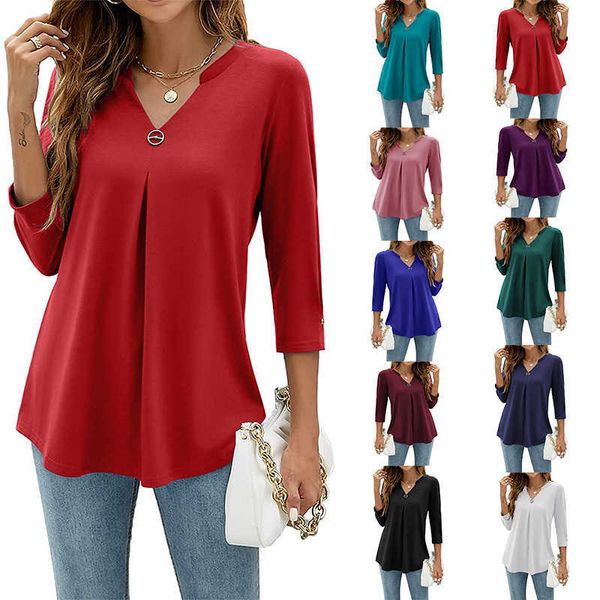 women's t-shirt 2022 fall/winter women's clothing 3/4 sleeve v neck dded pleated t-shirt solid color loose casual pullover fashion, White
women's t-shirt 2022 fall/winter women's clothing 3/4 sleeve v neck dded pleated t-shirt solid color loose casual pullover fashion, White