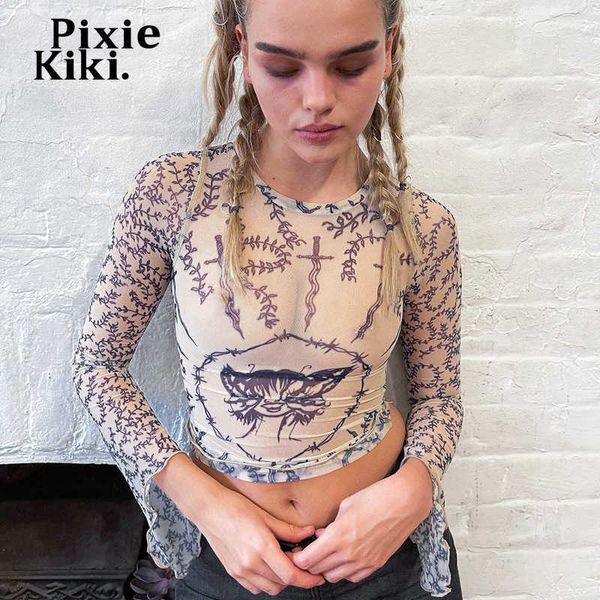 women's t-shirt pixiekiki fairy grunge flare long sleeve crop indie aesthetic y2k clothes vintage print mesh sheer graphic t shirts p85, White
women's t-shirt pixiekiki fairy grunge flare long sleeve crop indie aesthetic y2k clothes vintage print mesh sheer graphic t shirts p85, White