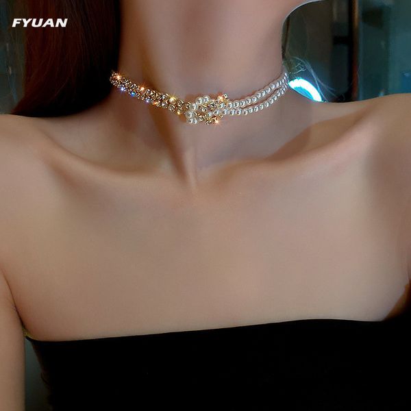 chokers fyuan korean style pearl crystal choker necklaces for women short chain statement jewelry 230103, Golden;silver
chokers fyuan korean style pearl crystal choker necklaces for women short chain statement jewelry 230103, Golden;silver