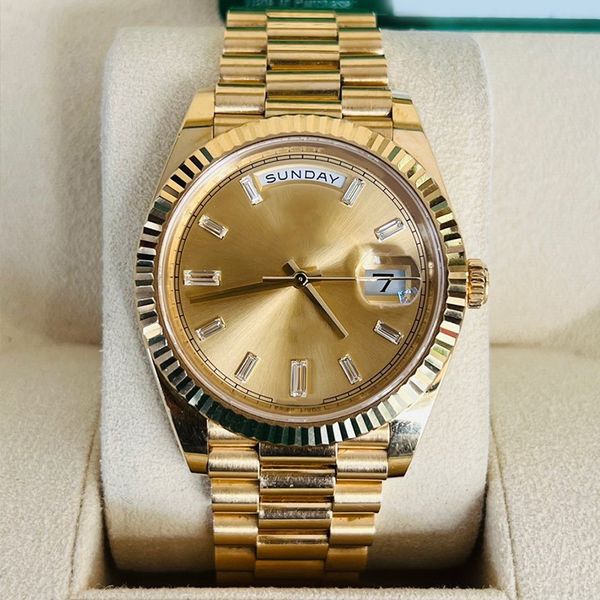 Gold Mens watch 41mm diamond with box waterproof luminous sapphire mirror 904L stainless steel strap folding buckle luxury automatic calendar automatic watches
Gold Mens watch 41mm diamond with box waterproof luminous sapphire mirror 904L stainless steel strap folding buckle luxury automatic calendar automatic watches