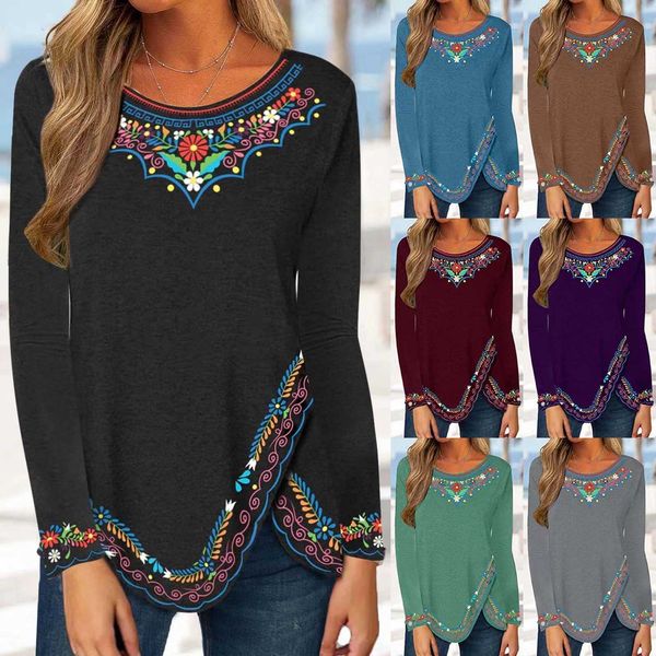 women's t-shirt 2022 autumn winter women's ethnic print o-neck long-sleeved t-shirt retro bohemian fashion casual irregular pullov, White
women's t-shirt 2022 autumn winter women's ethnic print o-neck long-sleeved t-shirt retro bohemian fashion casual irregular pullov, White