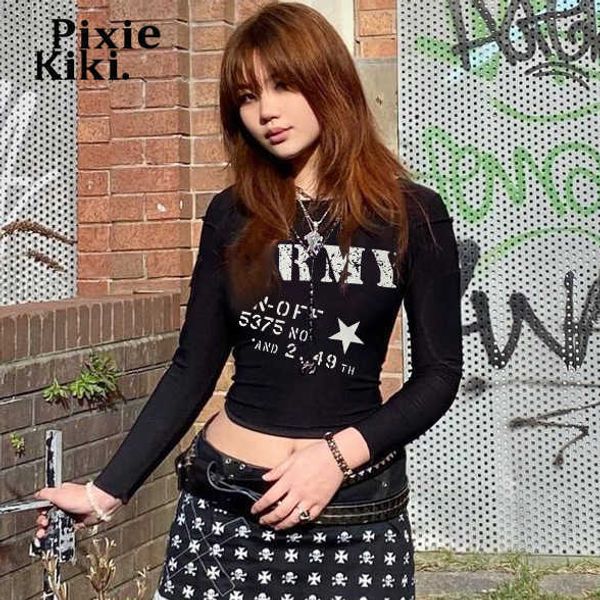 women's t-shirt pixiekiki letter print black graphic tees yk2 streetwear v neck long sleeve t shirt crop autumn clothes for women p67-b, White
women's t-shirt pixiekiki letter print black graphic tees yk2 streetwear v neck long sleeve t shirt crop autumn clothes for women p67-b, White