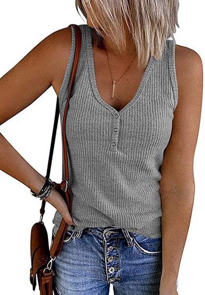 wholesale women v neck tanks summer sleeveless ribbed button casual henley shirts, White
wholesale women v neck tanks summer sleeveless ribbed button casual henley shirts, White