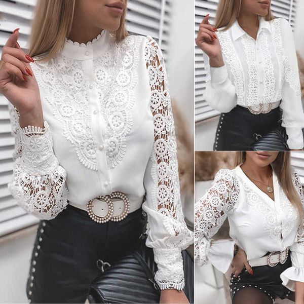 women's t-shirt new lace solid long sleeve blouse shirt women summer v neck casual fashion button elegant cardigan t shirt lady ol tee, White
women's t-shirt new lace solid long sleeve blouse shirt women summer v neck casual fashion button elegant cardigan t shirt lady ol tee, White