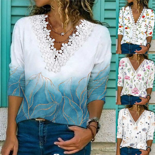 women's t-shirt 2022 fall/winter women's lace v-neck casual floral theme printed t-shirt elegant loose pullover long sleeve oversi, White
women's t-shirt 2022 fall/winter women's lace v-neck casual floral theme printed t-shirt elegant loose pullover long sleeve oversi, White