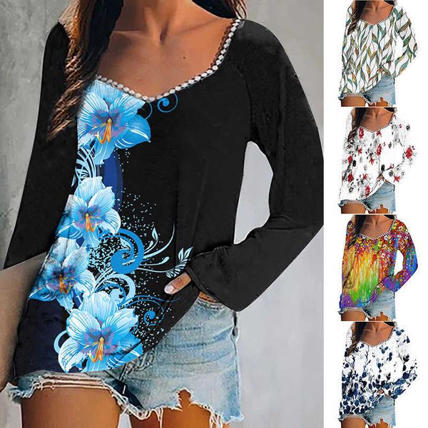 women's t-shirt autumn winter 2022 women's elegant lace floral printed casual t-shirt casual v neck loose long sleeve fashion tees, White
women's t-shirt autumn winter 2022 women's elegant lace floral printed casual t-shirt casual v neck loose long sleeve fashion tees, White