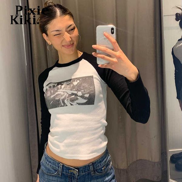 women's t-shirt pixiekiki vintage y2k abstract print raglan long sleeve crop streetwear women 2000s grunge baby tee graphic t shirts p6, White
women's t-shirt pixiekiki vintage y2k abstract print raglan long sleeve crop streetwear women 2000s grunge baby tee graphic t shirts p6, White