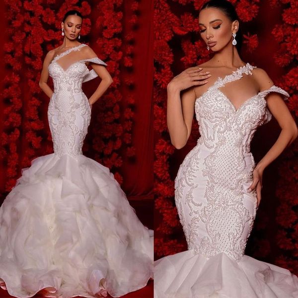 new designed mermaid wedding dresses vintage one shoulder lace bridal gown custom made ruffles tiered dress vestido de novia, White
new designed mermaid wedding dresses vintage one shoulder lace bridal gown custom made ruffles tiered dress vestido de novia, White