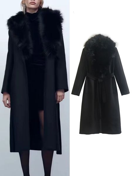 women's wool blends traf winter women fur collar woolen coat with belt 2023 simple long sleeve outwear warm basic fashion loose solid o, Black
women's wool blends traf winter women fur collar woolen coat with belt 2023 simple long sleeve outwear warm basic fashion loose solid o, Black
