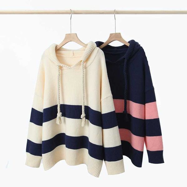 women's sweaters knits tees good quality women plus size 2022 winter drawstring hooded jumper classic retro wide stripe knitted curve 2, White;black
women's sweaters knits tees good quality women plus size 2022 winter drawstring hooded jumper classic retro wide stripe knitted curve 2, White;black