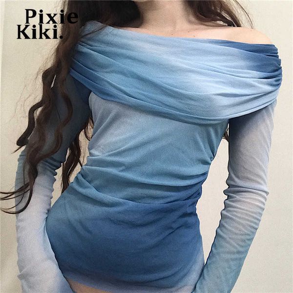 women's t-shirt pixiekiki fashion blue tie dye printed mesh t shirts off shoulder long sleeve winter y2k aesthetic clothes p33-be10 t2, White
women's t-shirt pixiekiki fashion blue tie dye printed mesh t shirts off shoulder long sleeve winter y2k aesthetic clothes p33-be10 t2, White