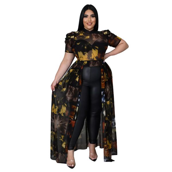 women plus size dresses printed high waist low blouse puff short sleeve mesh see through maxi tunic shirt dress, Black
women plus size dresses printed high waist low blouse puff short sleeve mesh see through maxi tunic shirt dress, Black