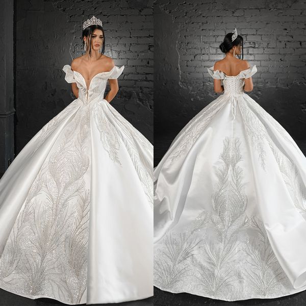 glamorous ball gown wedding dresses v-neck art deco-inspired neck off the shoulder lace up sequins satin court gown custom made plus side ve, White
glamorous ball gown wedding dresses v-neck art deco-inspired neck off the shoulder lace up sequins satin court gown custom made plus side ve, White