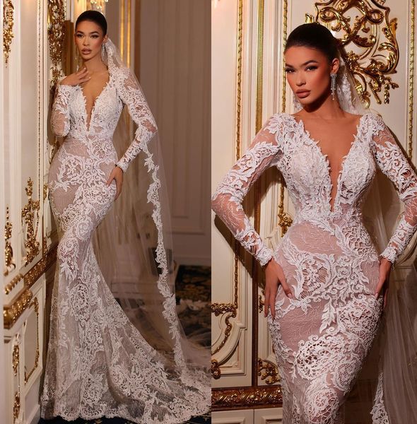 fancy lace mermaid wedding dresses deep v neck embroidery bridal gown custom made appliques illusion wedding gowns, White
fancy lace mermaid wedding dresses deep v neck embroidery bridal gown custom made appliques illusion wedding gowns, White
