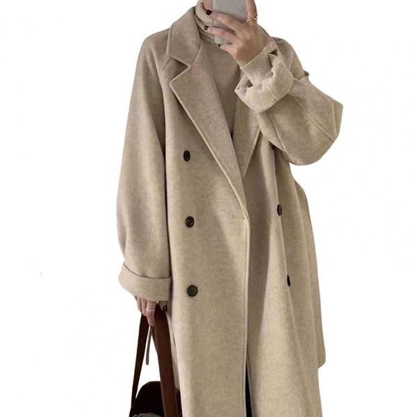 women's wool blends autumn and winter temperament midlength thick woolen longsleeved jacket trend red fashionable coat 230105, Black
women's wool blends autumn and winter temperament midlength thick woolen longsleeved jacket trend red fashionable coat 230105, Black