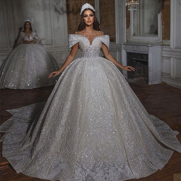 luxury ball gown wedding dresses off shoulder sequin appliqued lace bridal wear custom made country vestido de novia, White
luxury ball gown wedding dresses off shoulder sequin appliqued lace bridal wear custom made country vestido de novia, White