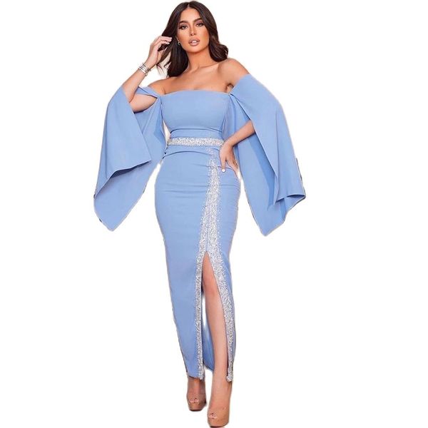 2023 graceful prom dresses off the shoulder puffy sleeves boat neck slit evening party gowns custom made robe de soiree, Black
2023 graceful prom dresses off the shoulder puffy sleeves boat neck slit evening party gowns custom made robe de soiree, Black