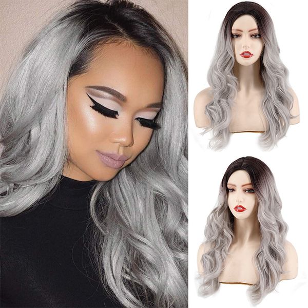 women's long body wave synthetic wigs gray ombre hair wig cosplay daily life part hair birthday gift, Black
women's long body wave synthetic wigs gray ombre hair wig cosplay daily life part hair birthday gift, Black