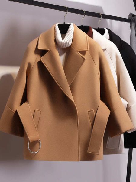 women's wool blends coats woman winter and jacket trench woolen coat long sleeve cropped cape with loose waist clothes 230105, Black
women's wool blends coats woman winter and jacket trench woolen coat long sleeve cropped cape with loose waist clothes 230105, Black