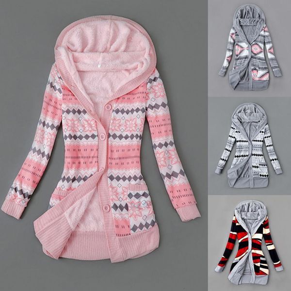 women s jackets sweater coat striped print long sleeve autumn winter hoodie buttons closure plush lining cardigan outerwear 230104, Black;brown
women s jackets sweater coat striped print long sleeve autumn winter hoodie buttons closure plush lining cardigan outerwear 230104, Black;brown
