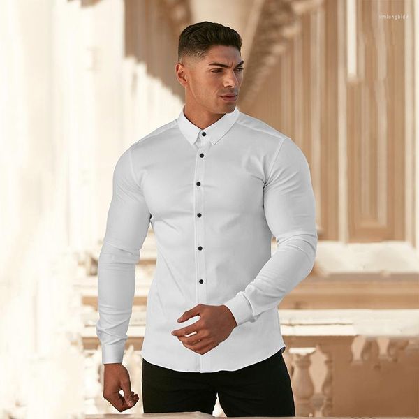 men's dress shirts spring autumn fashion long sleeve shirt men super slim fit male social business brand fitness sports clothing, White;black
men's dress shirts spring autumn fashion long sleeve shirt men super slim fit male social business brand fitness sports clothing, White;black