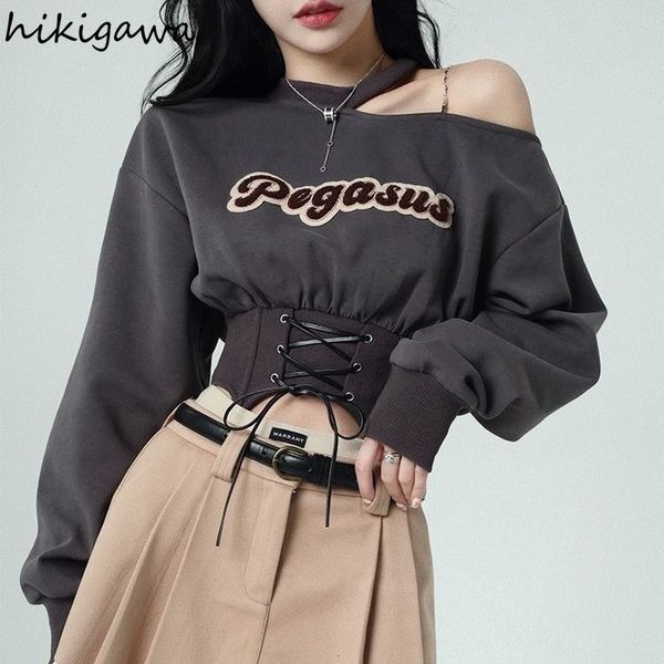 women s hoodies sweatshirt streetwear fashion korean clothes for teens long sleeve off shoulder bandage pullovers goth y2k sweatshirt 23010, Black
women s hoodies sweatshirt streetwear fashion korean clothes for teens long sleeve off shoulder bandage pullovers goth y2k sweatshirt 23010, Black