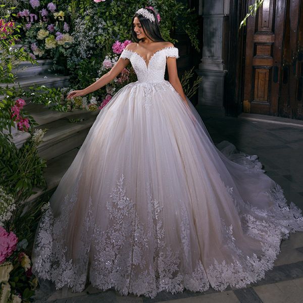 vintage beige princess wedding dresses ball gown floral lace applique off shoulder chapel train long tulle bridal gowns spring vestido de no, White
vintage beige princess wedding dresses ball gown floral lace applique off shoulder chapel train long tulle bridal gowns spring vestido de no, White