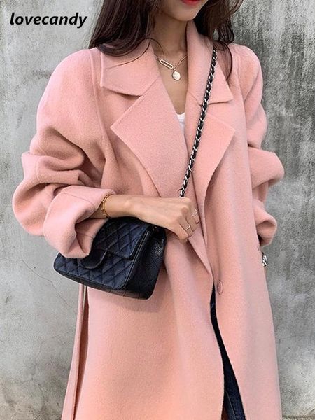 women's wool blend elegant lapel cashmere coats leisure chic long belt woolen over the knee coat autumn winter female fashion outerwear, Black
women's wool blend elegant lapel cashmere coats leisure chic long belt woolen over the knee coat autumn winter female fashion outerwear, Black