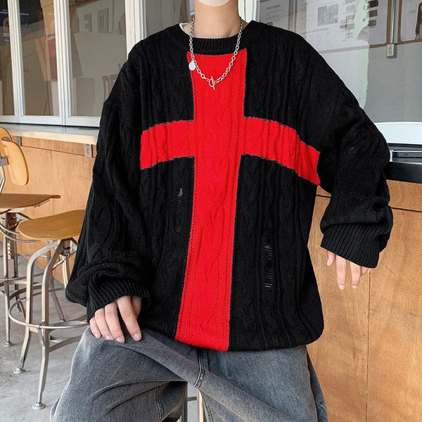 men's sweaters 2023 spring broken sweater fashion round neck pullover headwear hip hop personality high street couple coat 230105, White;black
men's sweaters 2023 spring broken sweater fashion round neck pullover headwear hip hop personality high street couple coat 230105, White;black