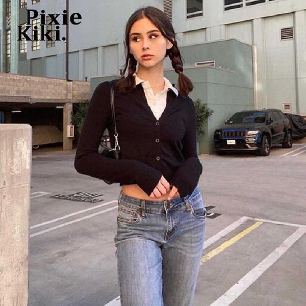 women's t-shirt pixiekiki fake two piece crop black long sleeve tees korean fashion women clothing 90s style fitted t shirts p71-de22 t, White
women's t-shirt pixiekiki fake two piece crop black long sleeve tees korean fashion women clothing 90s style fitted t shirts p71-de22 t, White
