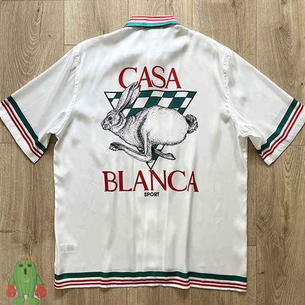men's polos british college style casablanca shirts rabbit short sleeved retro drape thin silky satin couple silk shirt 230105, White;black
men's polos british college style casablanca shirts rabbit short sleeved retro drape thin silky satin couple silk shirt 230105, White;black