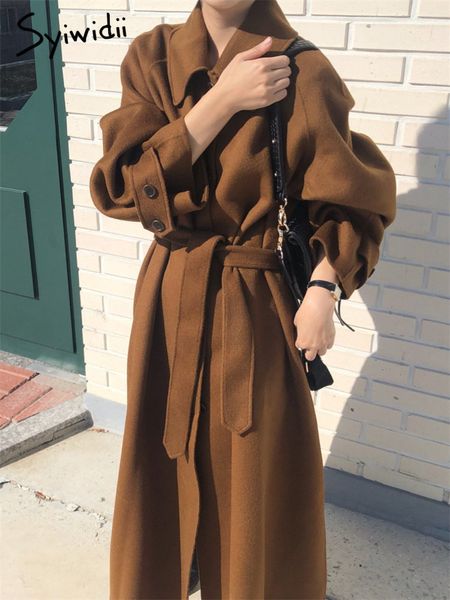 women's wool blends syiwidii cashmere coat for women winter lace up lapel button jacket vintage korean fashion mid long outerwear 23010, Black
women's wool blends syiwidii cashmere coat for women winter lace up lapel button jacket vintage korean fashion mid long outerwear 23010, Black