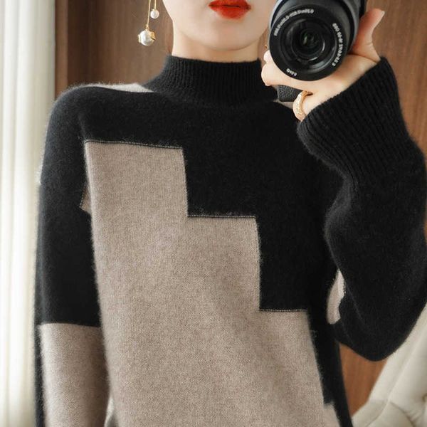 women's sweaters men's pullover ladies 100% pure wool color-blocking knitted long sleeve half turtleneck cashmere new loose plus 2, White;black
women's sweaters men's pullover ladies 100% pure wool color-blocking knitted long sleeve half turtleneck cashmere new loose plus 2, White;black