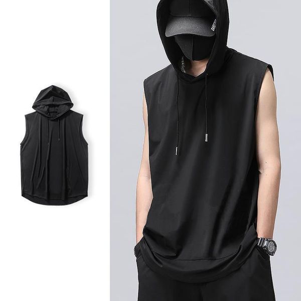 men's sleeveless hoodies solid work out sportwear drawstring casual sweatshirt slim bodybuilding hoodied tank top, Black
men's sleeveless hoodies solid work out sportwear drawstring casual sweatshirt slim bodybuilding hoodied tank top, Black